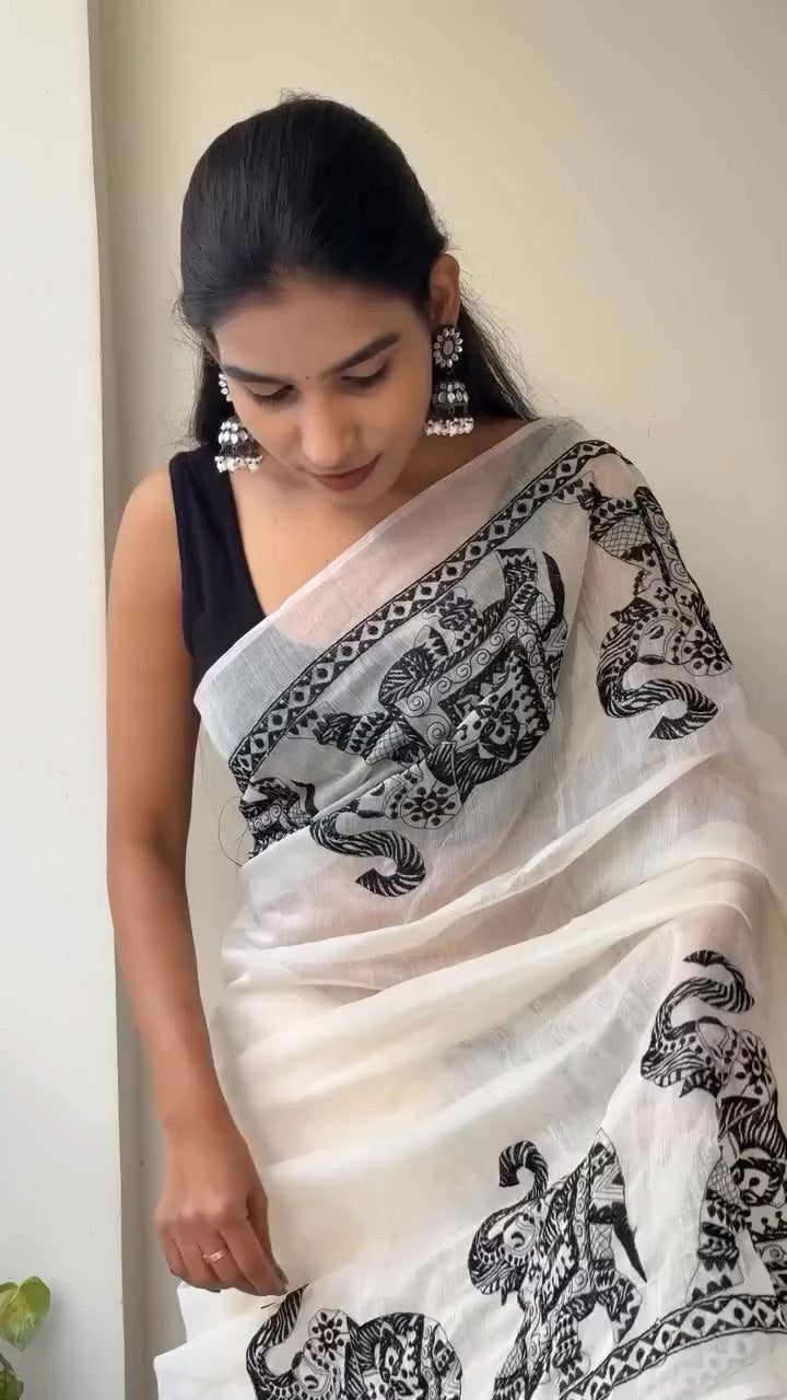 Premium Soft Cotton Saree, Heavy Cotton Digital Print Border Work Mono Silk Unstitched Blouse