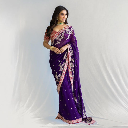 Heavy Sequence & Coading Lace Border in Saree Work