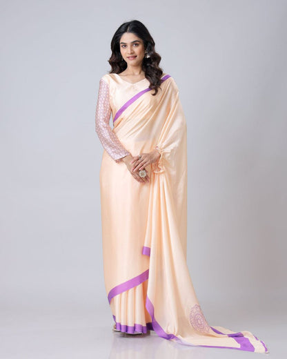 Peach New Designer Traditional  Ready To Wear Freehand Saree Collection