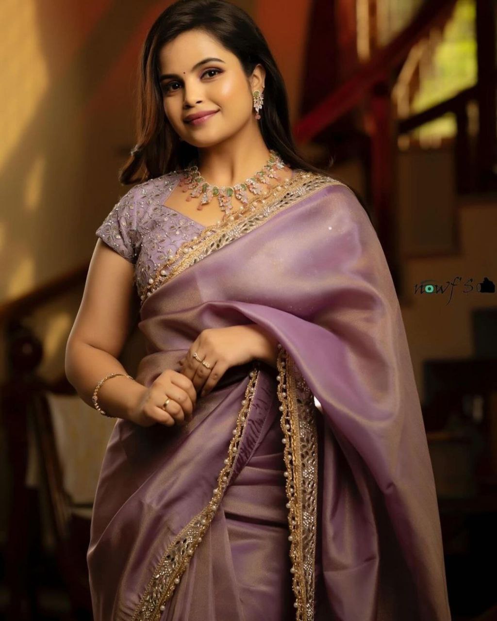 Peach Color Silver Tissue Silk Saree And Blouse