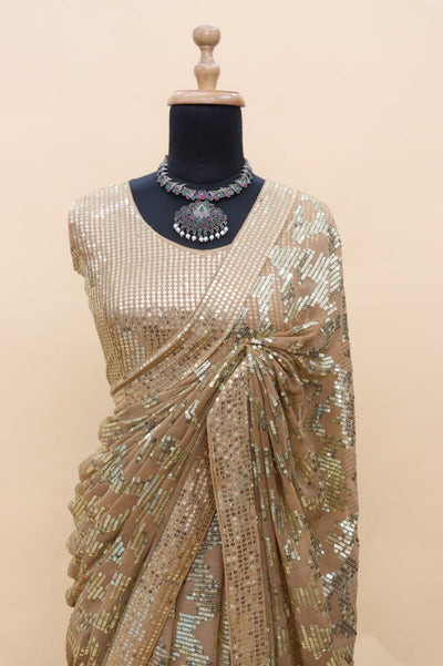 Georgette Sequence Beautiful Party Wear Bollywood Saree, Designer Sequin Embroidered Saree With Blouse,