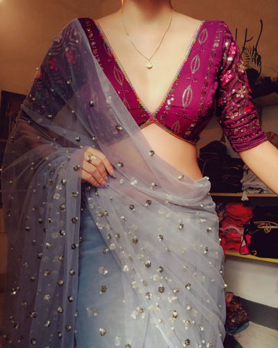 Bollywood Heavy Butterfly net  saree with embroidery blouse