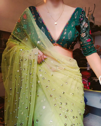 Bollywood Heavy Butterfly net  saree with embroidery blouse