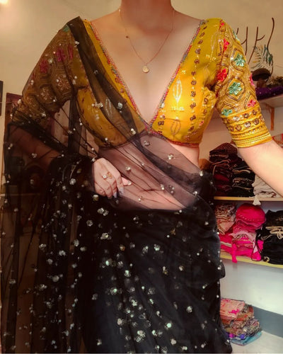 Bollywood Heavy Butterfly net  saree with embroidery blouse