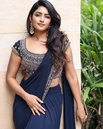 Beautiful Party Wear Georgette Embroidery Sequnce Work Saree And Blouse