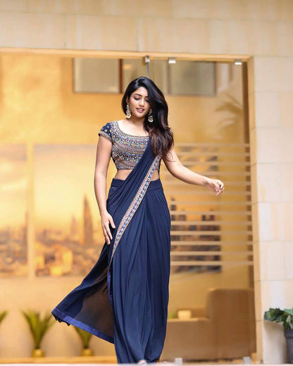 Beautiful Party Wear Georgette Embroidery Sequnce Work Saree And Blouse