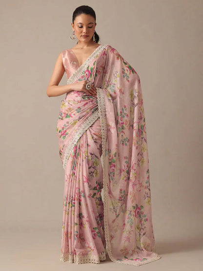 Mono Banglory Silk Digital Prints And Embroidery Codding Work Saree And Blouse