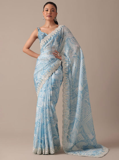 Beautiful Mono Banglory Silk Embroidery Codding Sequince  Work Saree And Blouse