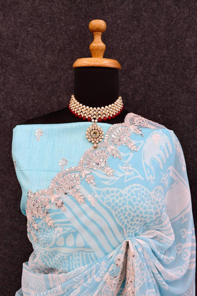 Beautiful Mono Banglory Silk Embroidery Codding Sequince  Work Saree And Blouse