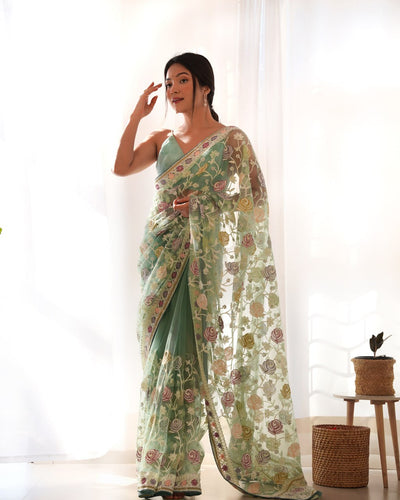 Bollywood Gulabo Heavy Butterfly Net Saree With Embroidery Work and Blouse