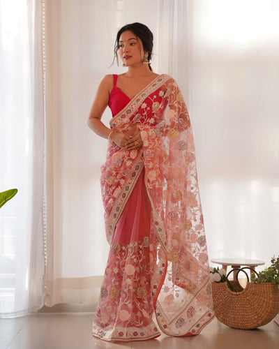 Bollywood Gulabo Heavy Butterfly Net Saree With Embroidery Work and Blouse