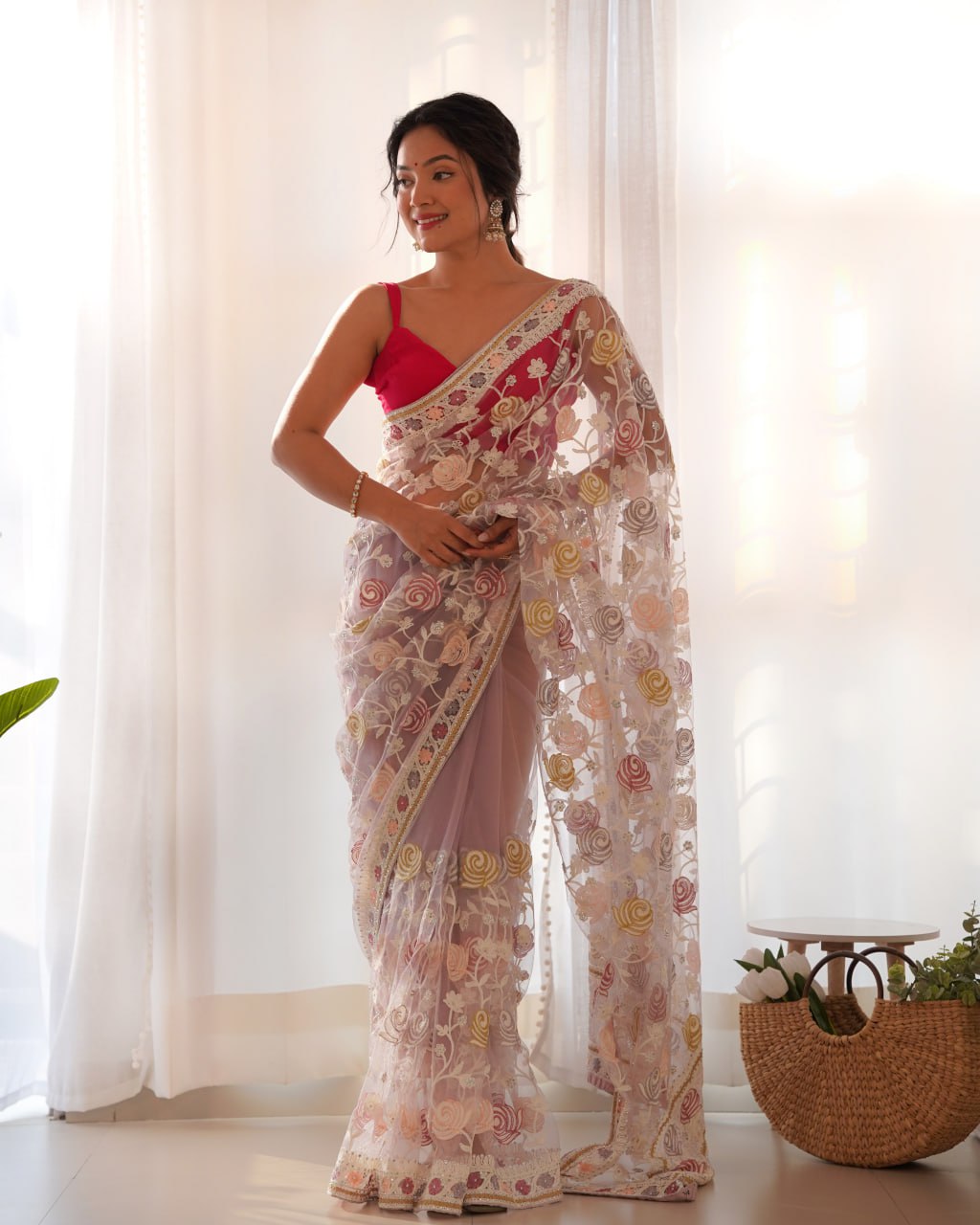 Bollywood Gulabo Heavy Butterfly Net Saree With Embroidery Work and Blouse