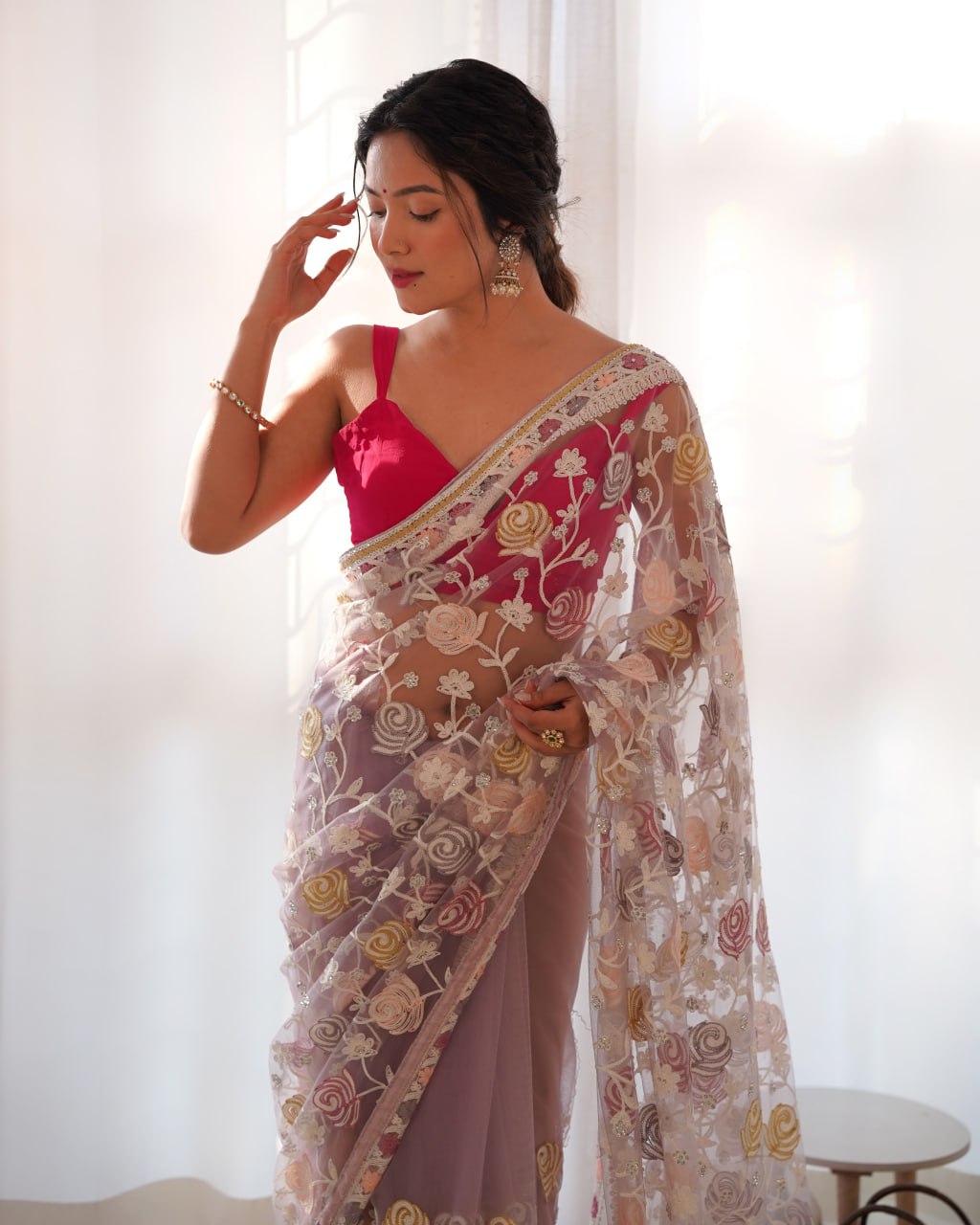 Bollywood Gulabo Heavy Butterfly Net Saree With Embroidery Work and Blouse