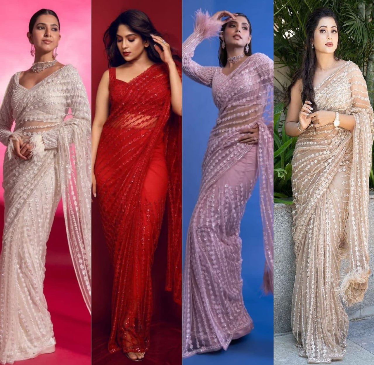 Bollywood Heavy Nylone Butterfly Net Fancy Multy Sequnce Work With Zalar Attached Lace Border Saree With Blouse