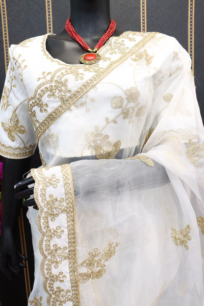 Alia Bhatt Beautiful White Saree with Pure Bright Organza Silk with blouse