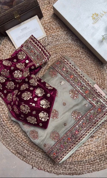 Red Color Heavy Soft Tissue Organza Silk Saree Embroidery Zari Thread Work And Blouse