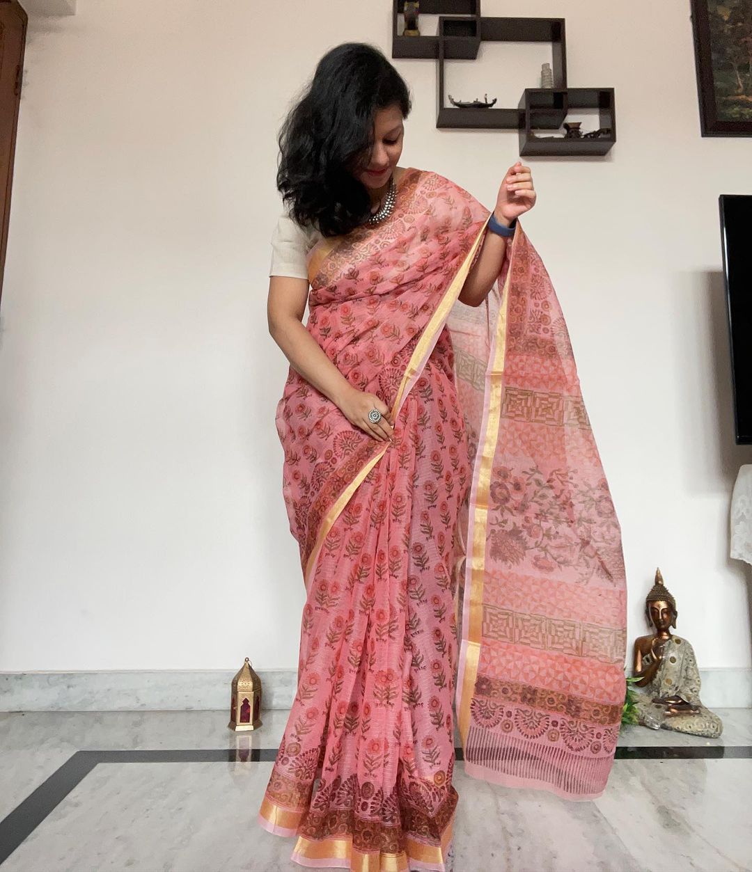 COTTON ZARI PATTA PINK COLOUR SAREE WITH DIGITAL PRINT WORK AND BLOUSE