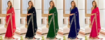 Beautiful Fancy Heavy Georgette Fancy Dori  Thread & Sequence Work Saree With Blouse
