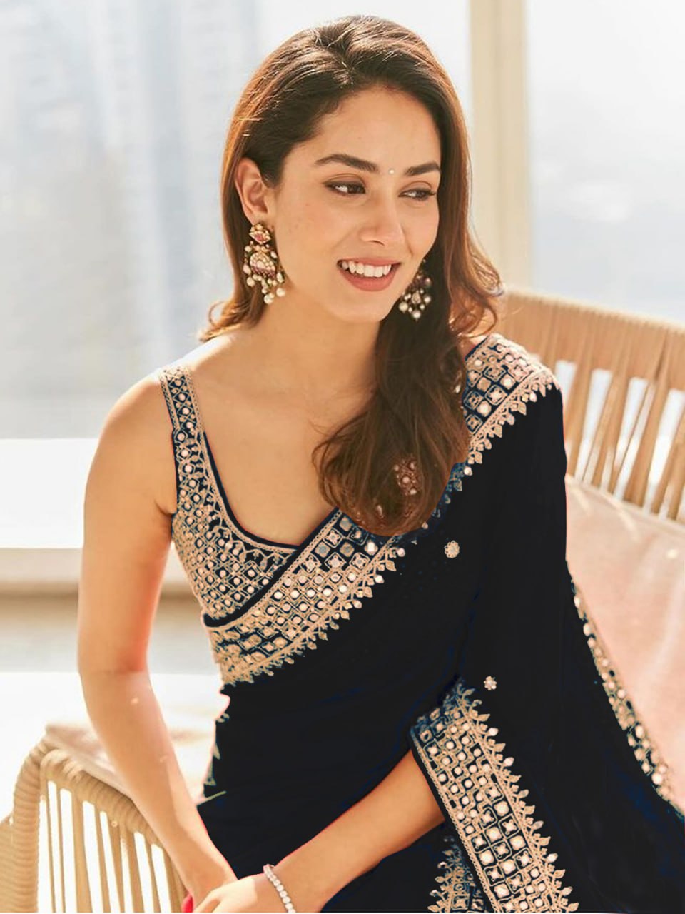 Beautiful Fancy Heavy Georgette Fancy Dori  Thread & Sequence Work Saree With Blouse