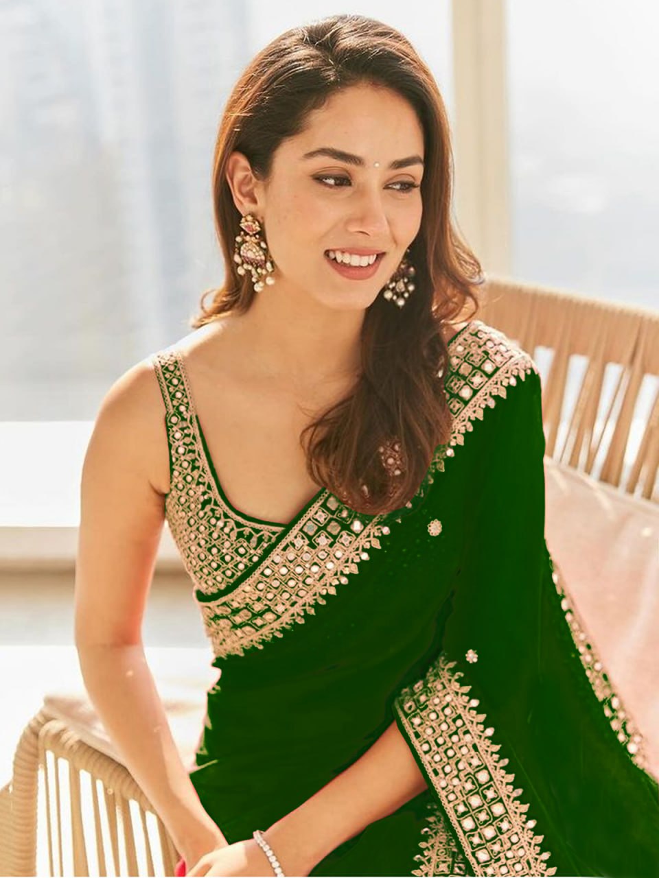 Beautiful Fancy Heavy Georgette Fancy Dori  Thread & Sequence Work Saree With Blouse