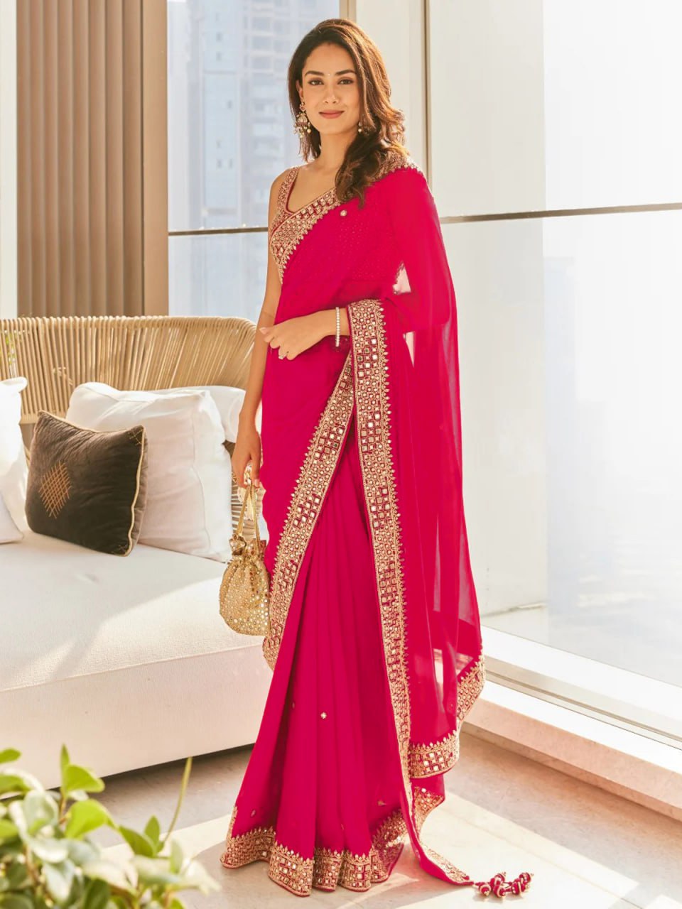 Beautiful Fancy Heavy Georgette Fancy Dori  Thread & Sequence Work Saree With Blouse