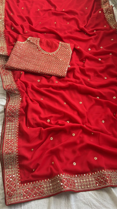 BEAUTIFUL FANCY HEVY GEORGETTE FANCY DORI  THREAD & SEQUNCE WORK SAREE WITH BLOUSE