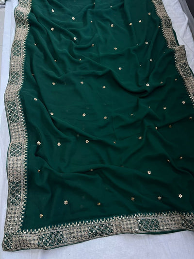 BEAUTIFUL FANCY HEVY GEORGETTE FANCY DORI  THREAD & SEQUNCE WORK SAREE WITH BLOUSE