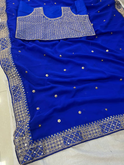 BEAUTIFUL FANCY HEVY GEORGETTE FANCY DORI  THREAD & SEQUNCE WORK SAREE WITH BLOUSE