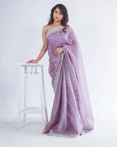 Beautiful Tebi Silk Fabric With C-Pallu Embroidery & sequence Work saree And Blouse