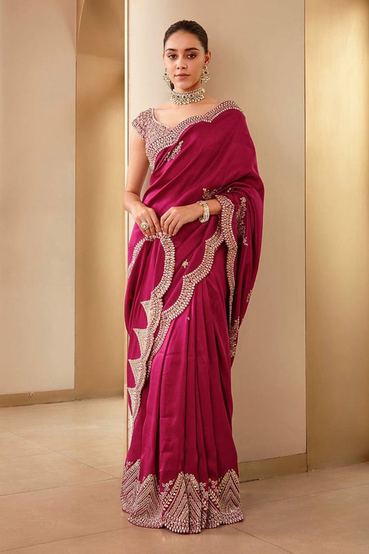 Beautiful Saree With Heavy Embroidery Coding Sequins Work And Blouse