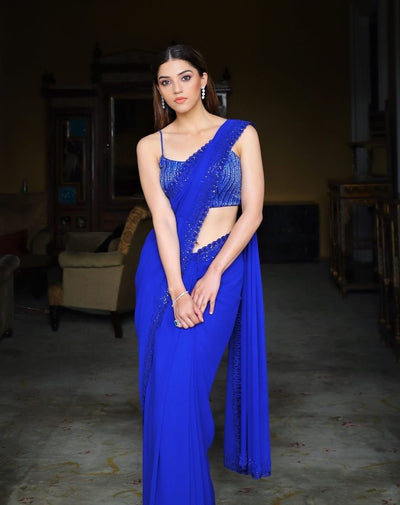 Bollywood Blue Georgette Sequence Work Saree With Blouse