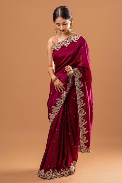 Rangoli Silk With Beautiful Rivet Work And Embroidery Sequence With Zari Work Saree With Blouse
