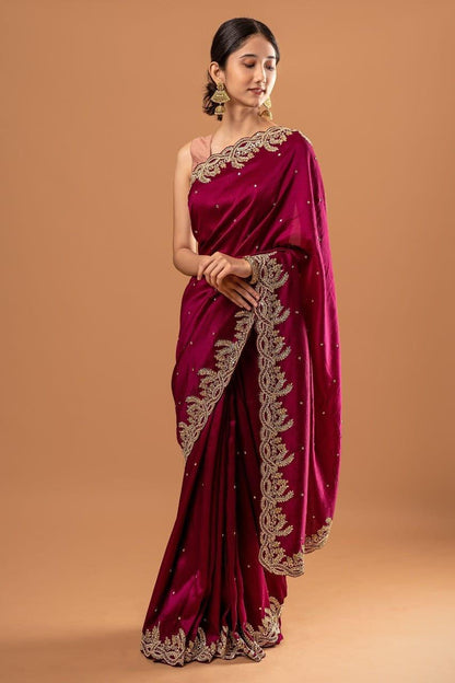 Rangoli Silk With Beautiful Rivet Work And Embroidery Sequence With Zari Work Saree With Blouse