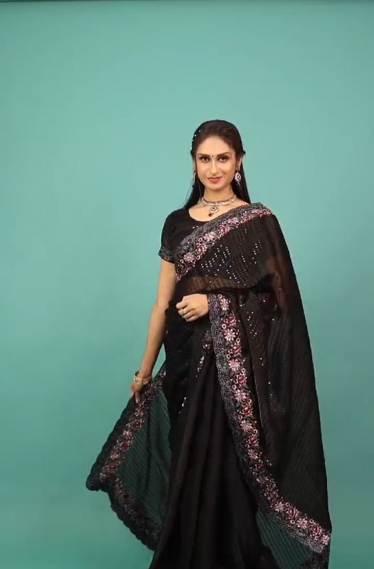 Black Premium Jimmy cho Silk saree With Blouse