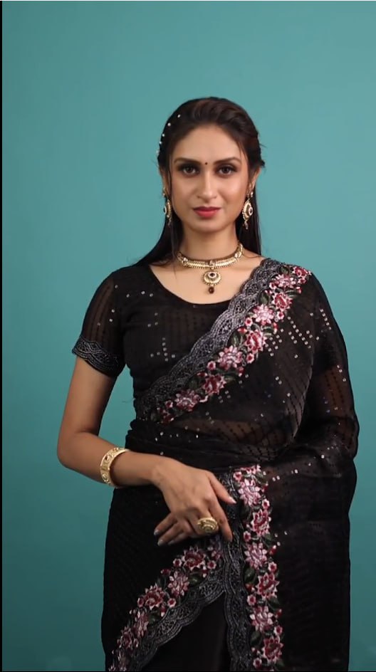 Black Premium Jimmy cho Silk saree With Blouse