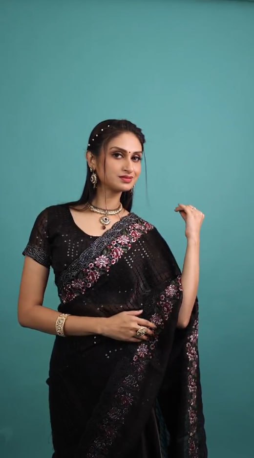 Black Premium Jimmy cho Silk saree With Blouse