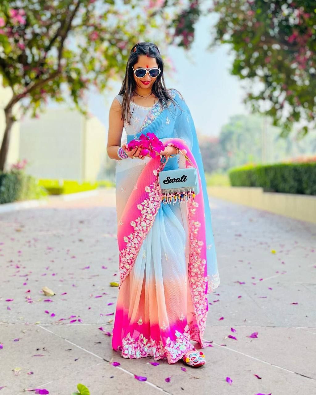 Beautiful Party Wear Soft Georgette Crush Saree With Blouse
