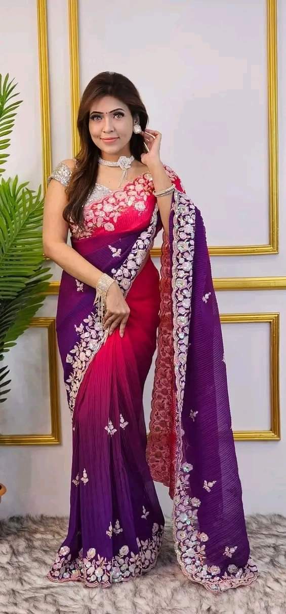 Beautiful Party Wear Soft Georgette Crush Saree With Blouse