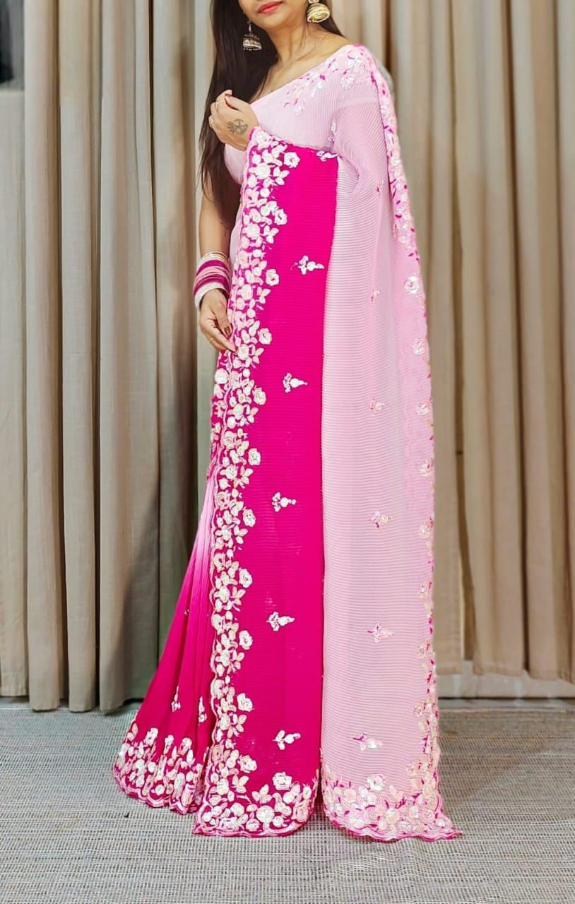 Beautiful Party Wear Soft Georgette Crush Saree With Blouse