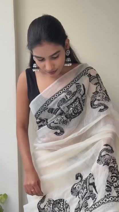 Premium Soft Cotton Saree, Heavy Cotton Digital Print Border Work Mono Silk Unstitched Blouse